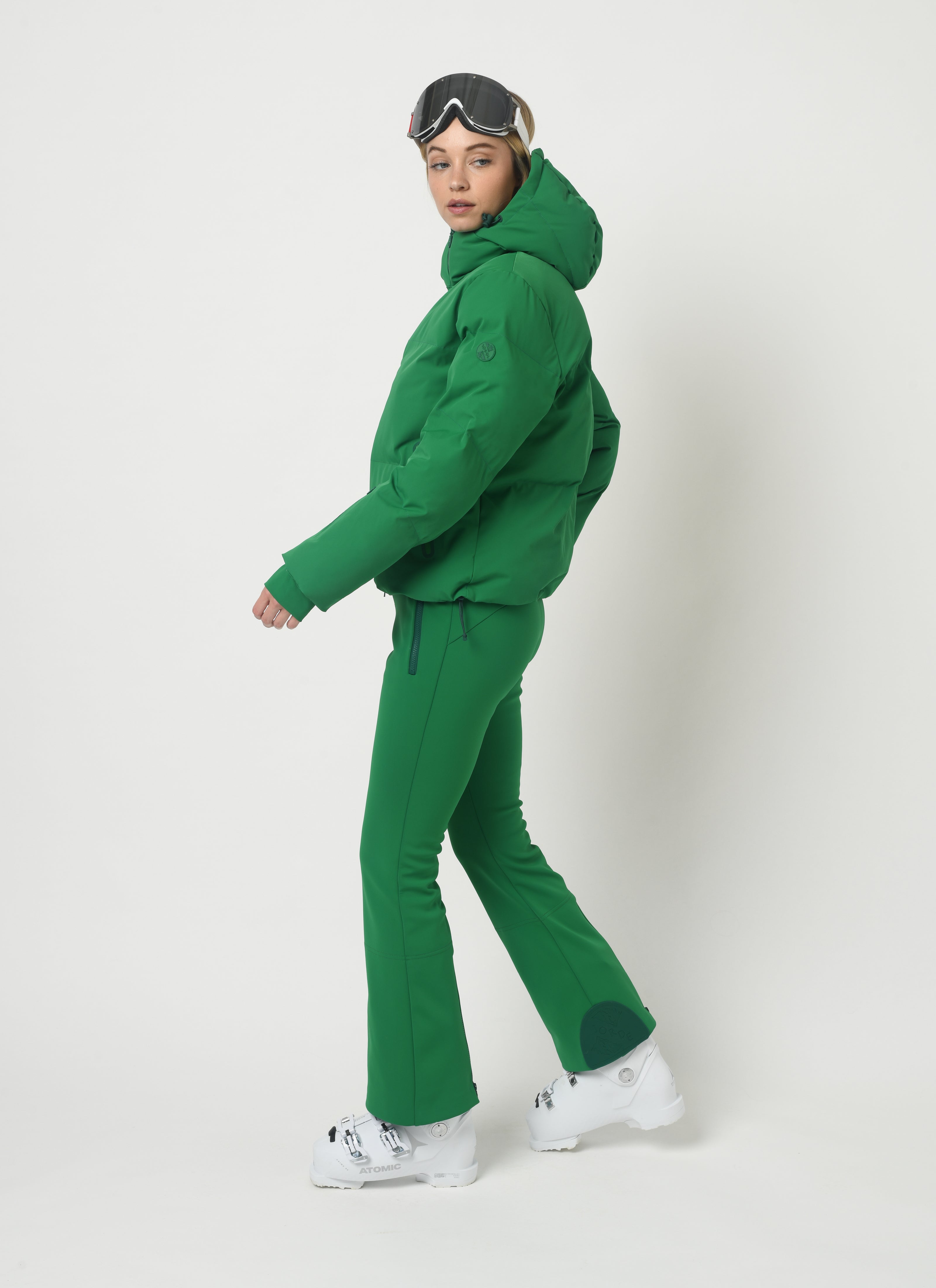 Women's green ski outfit
