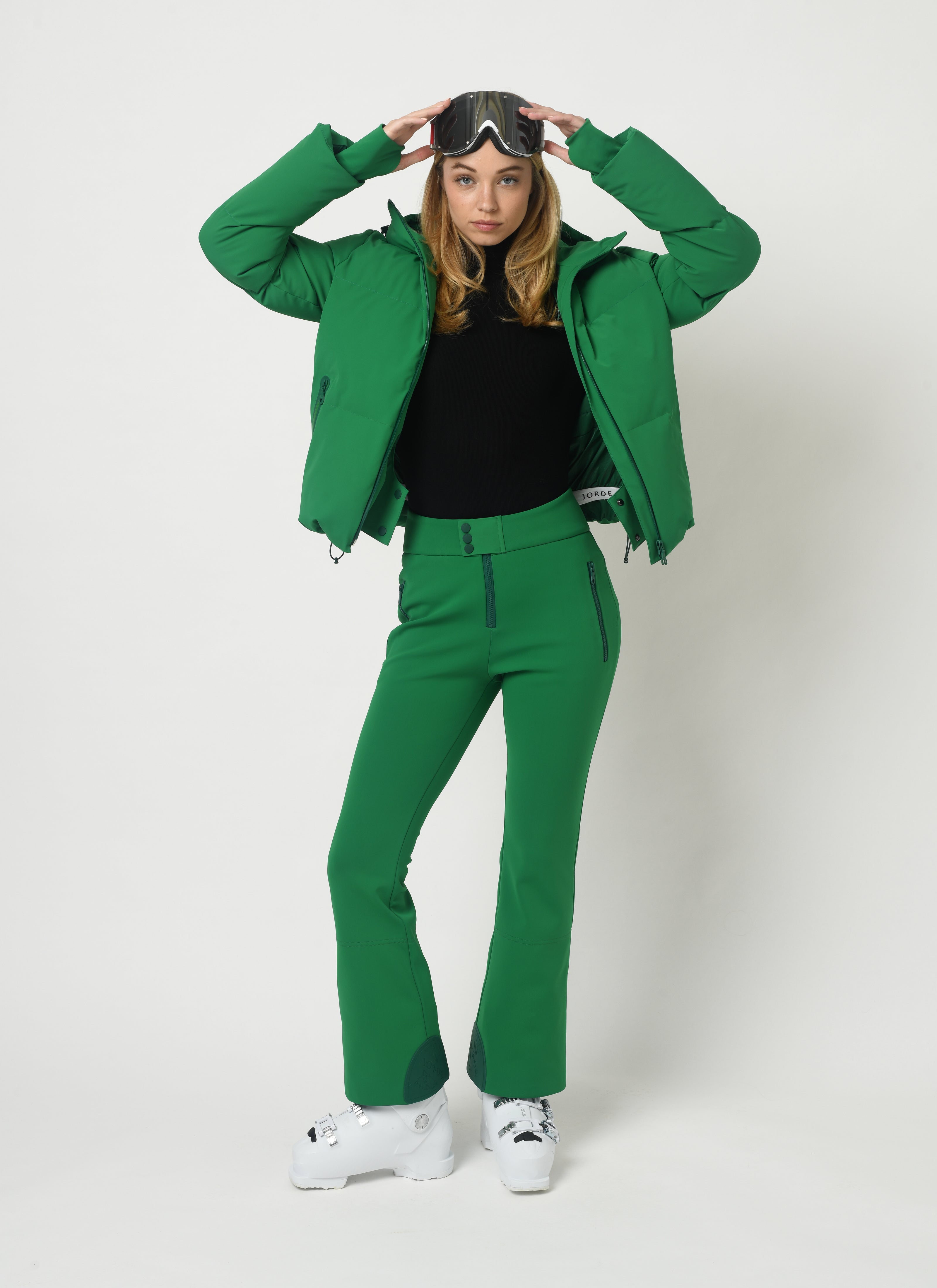Women's green ski outfit