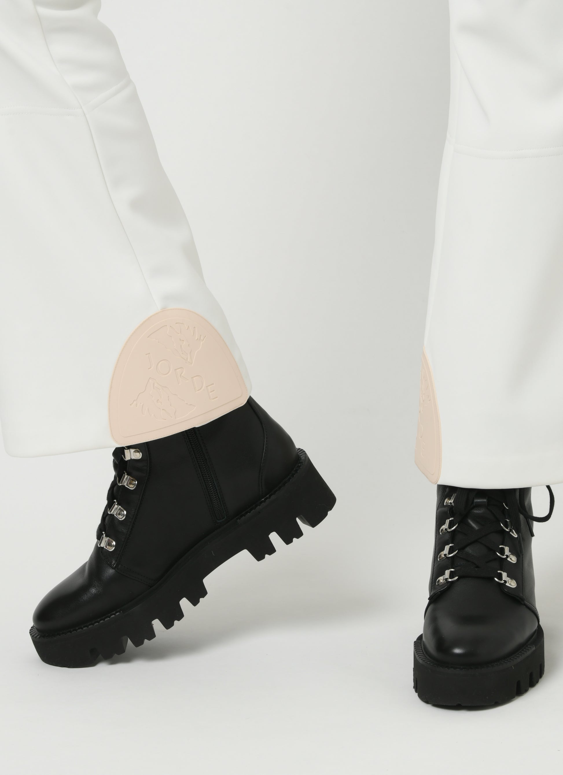 Women's White Ski Pant with ankle patches