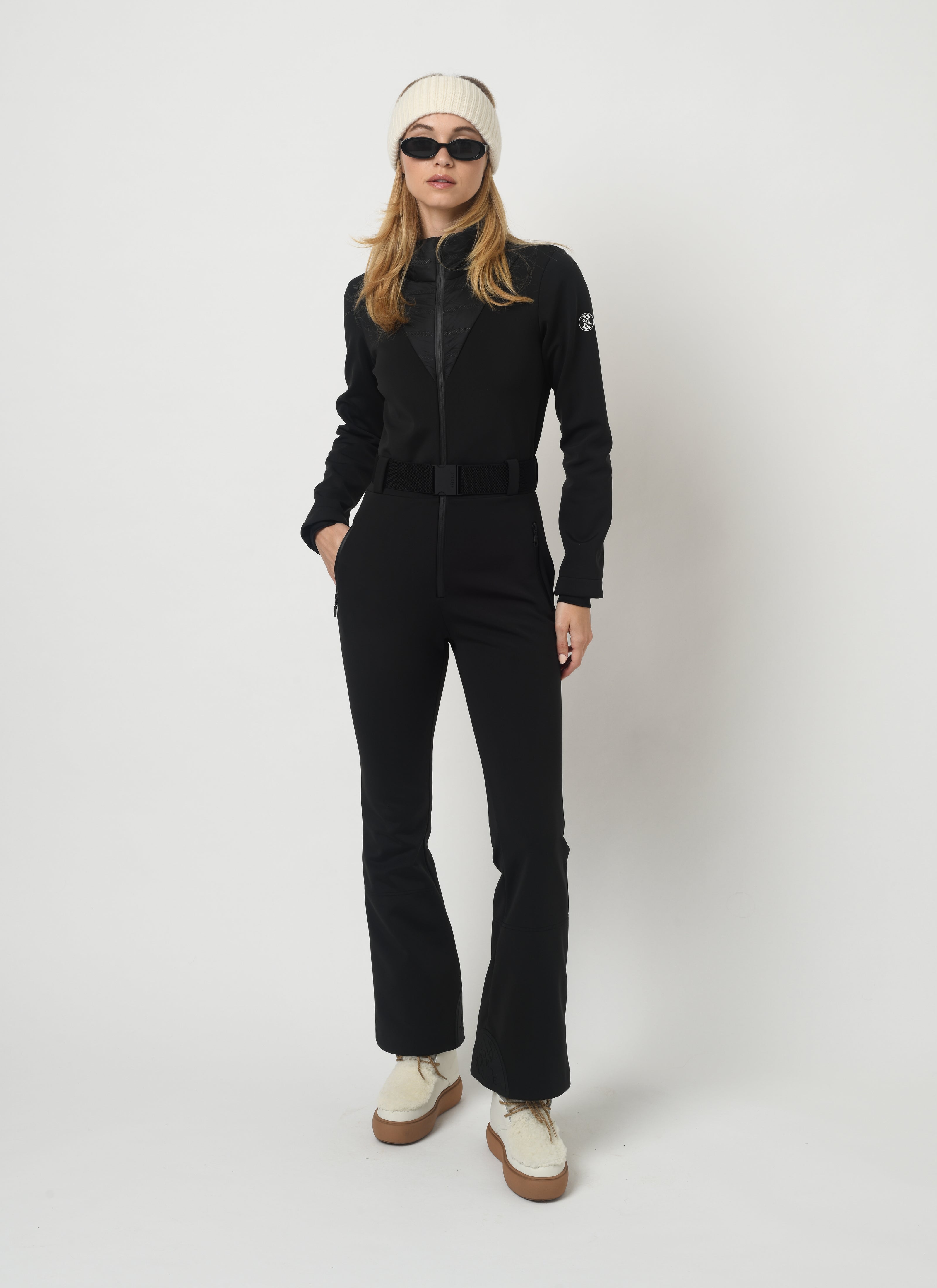 Black one piece women's apres ski suit