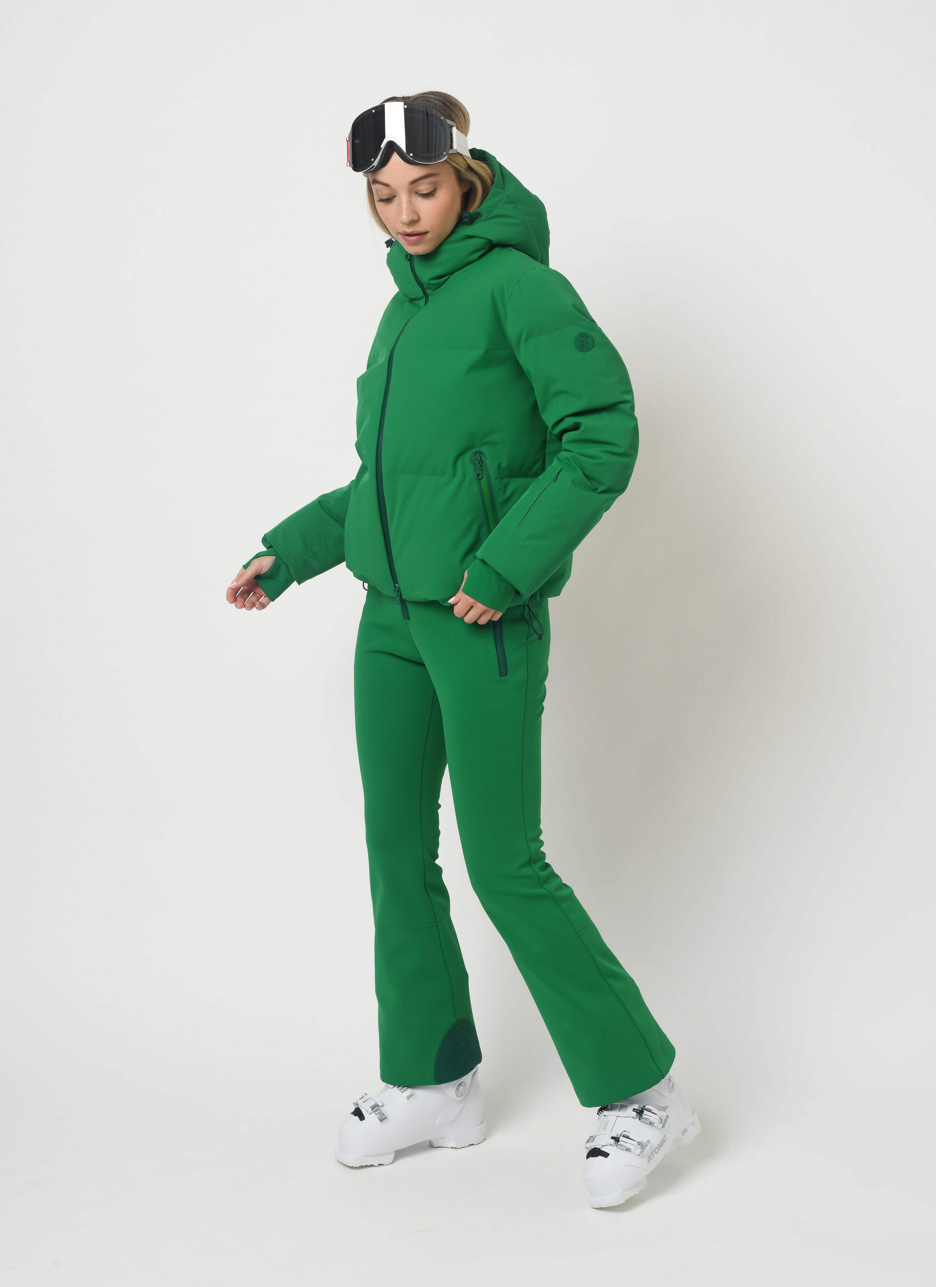 Women's green ski outfit